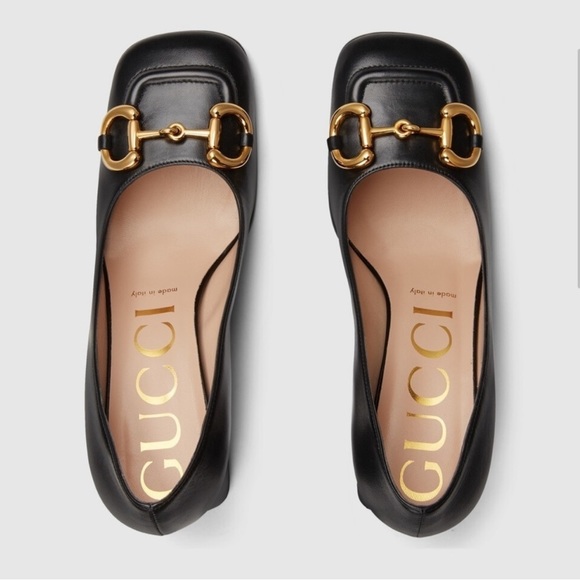 Gucci Shoes Mid-Heel Horsebit Pumps Block Heel Black Leather 38 - Picture 5 of 9